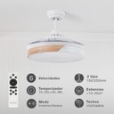 Ventilador techo Likasi con luz CCT regulable y mando Ø107 3 aspas retráctiles DC Blanco