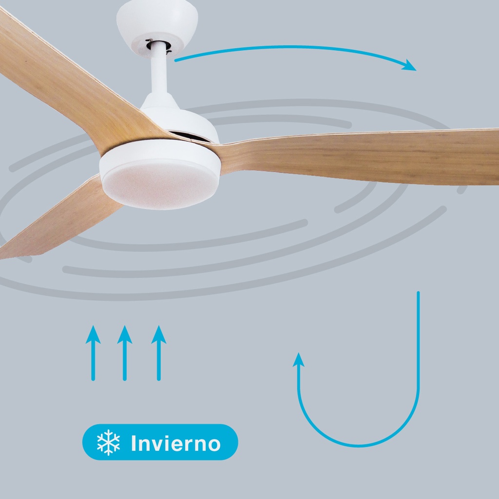 Ventilador techo Cefalú con luz CCT regulable y mando Ø132 3 aspas DC Blanco