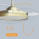 Ventilador techo Lugela con luz CCT regulable y mando Ø107 3 aspas retráctiles DC Dorado