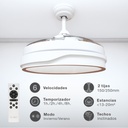 Ventilador techo Lentini con luz CCT regulable y mando Ø107 3 aspas retráctiles DC Blanco