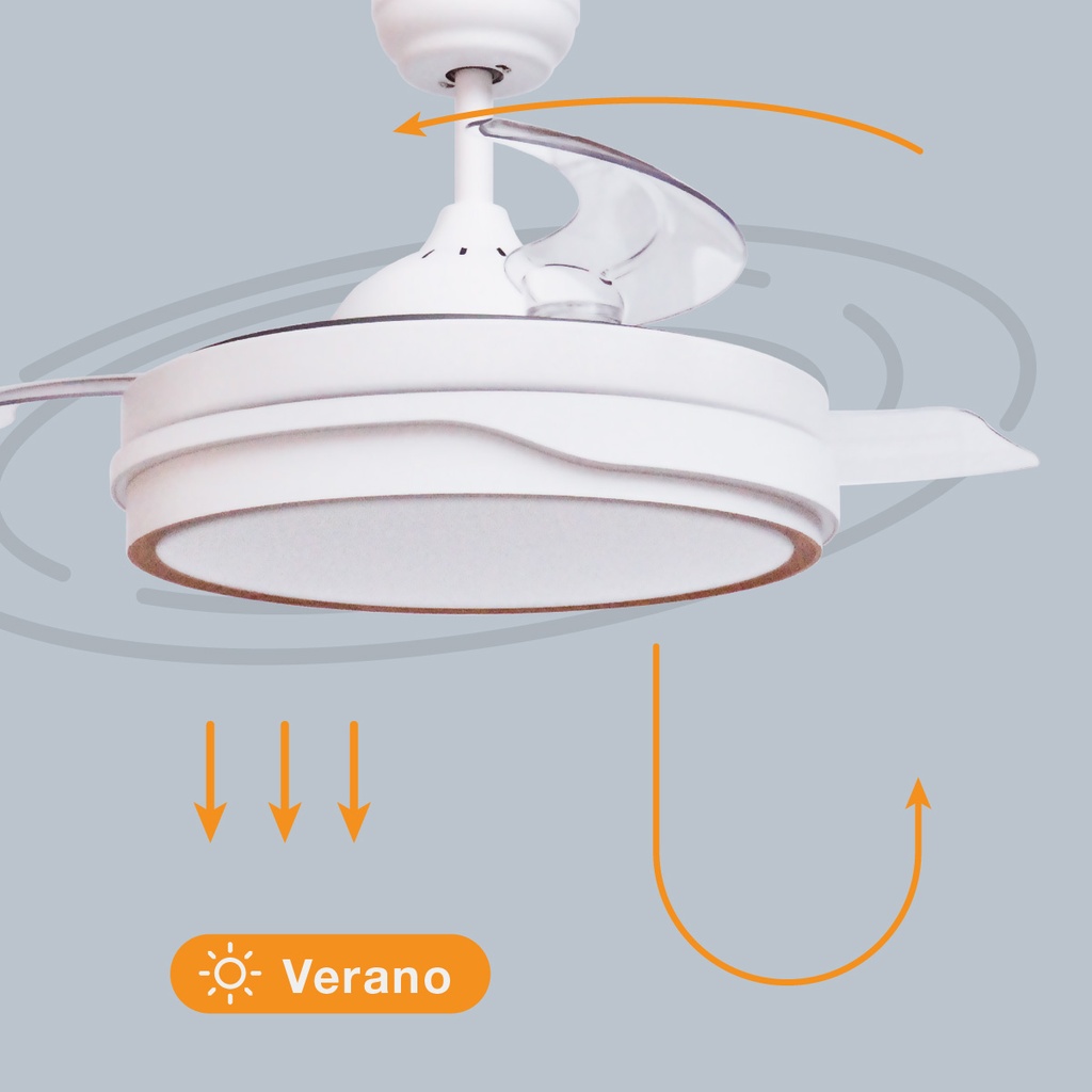 Ventilador techo Lentini con luz CCT regulable y mando Ø107 3 aspas retráctiles DC Blanco