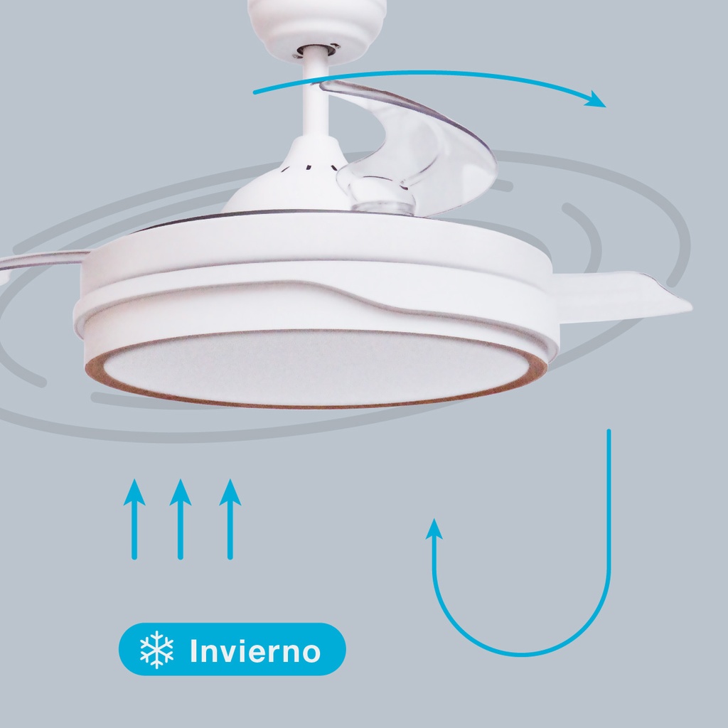 Ventilador techo Lentini con luz CCT regulable y mando Ø107 3 aspas retráctiles DC Blanco