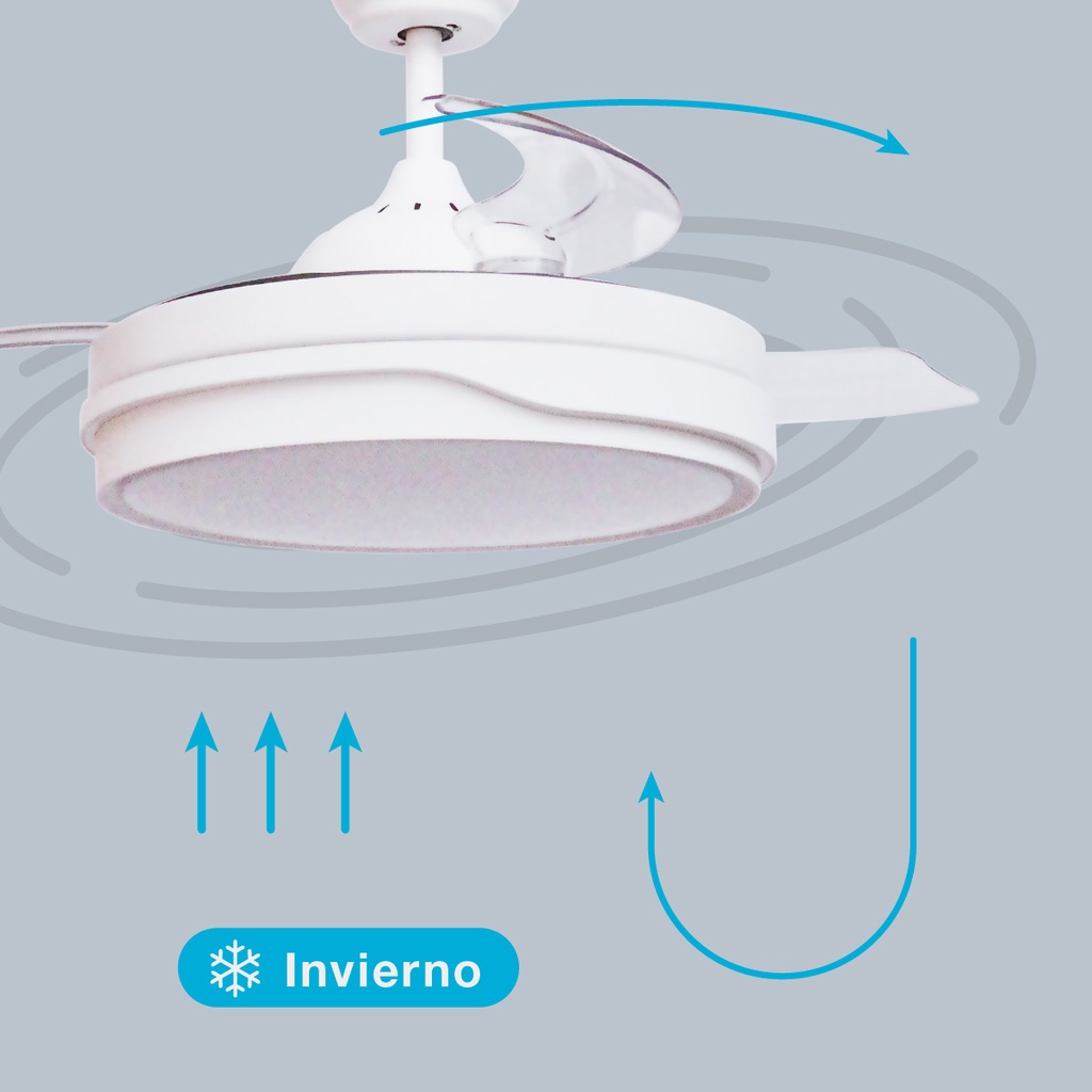 Ventilador techo Lentini con luz CCT regulable y mando Ø107 3 aspas retráctiles DC Blanco