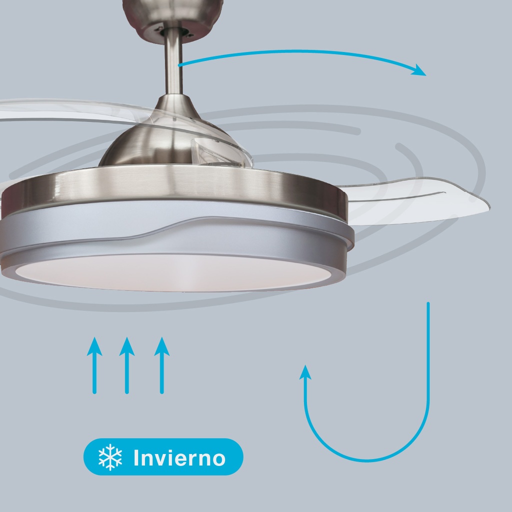 Ventilador techo Lentini con luz CCT regulable y mando Ø107 3 aspas retráctiles DC Níquel