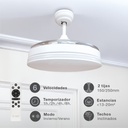 Ventilador techo Oliveri con luz CCT regulable y mando Ø107 3 aspas retráctiles DC Blanco