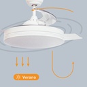 Ventilador techo Oliveri con luz CCT regulable y mando Ø107 3 aspas retráctiles DC Blanco