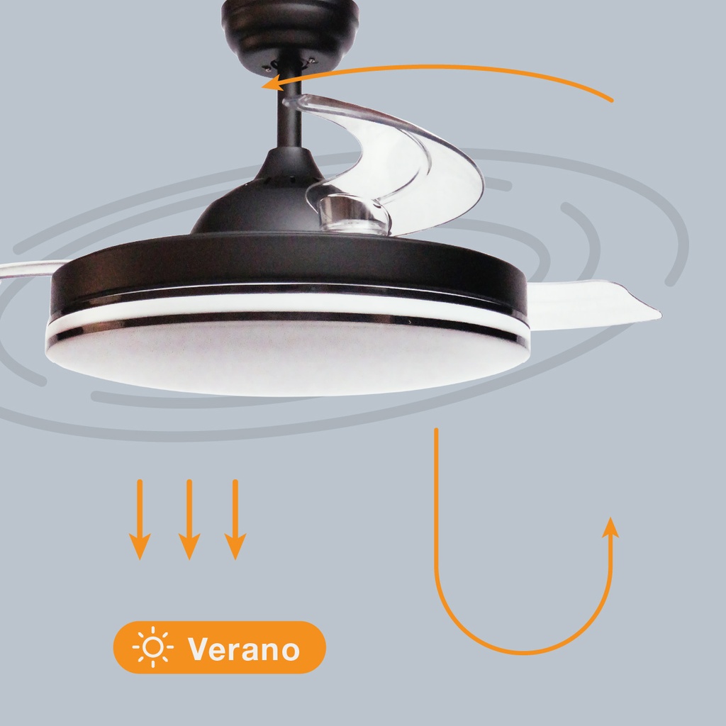 Ventilador techo Oliveri con luz CCT regulable y mando Ø107 3 aspas retráctiles DC Negro