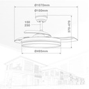 Ventilador techo Oliveri con luz CCT regulable y mando Ø107 3 aspas retráctiles DC Negro
