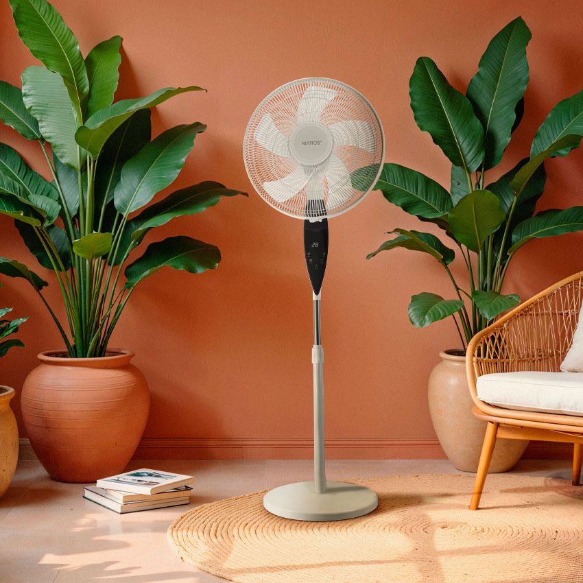 Ventilador de pie Kabila con mando y temporizador Ø44,5cm 30W motor DC Blanco 