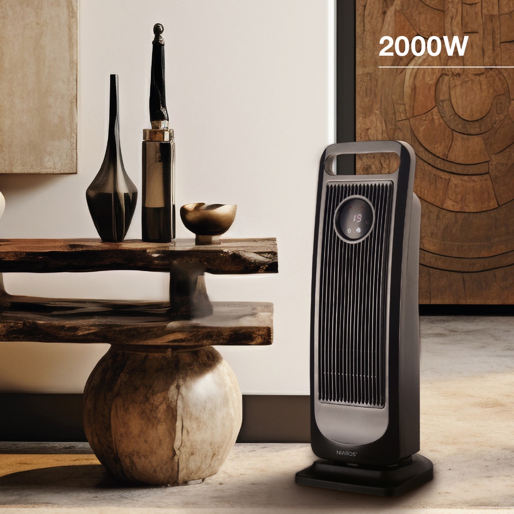 Calefactor eléctrico vertical giratorio cerámico Tanbar con mando y temporizador Máx. 2000W