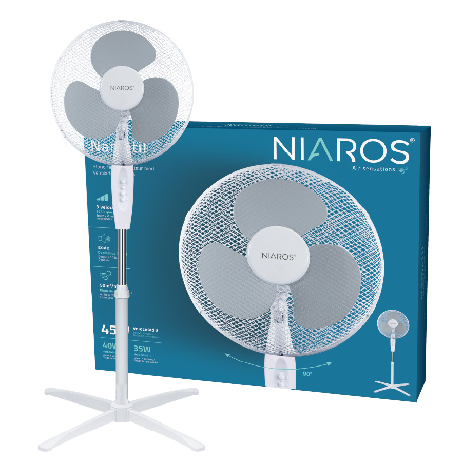 Ventilador de pie Nametil Ø43cm 45W Blanco