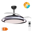Ventilador techo Bauala con luz CCT y mando Ø107 3 aspas retráctiles DC Negro