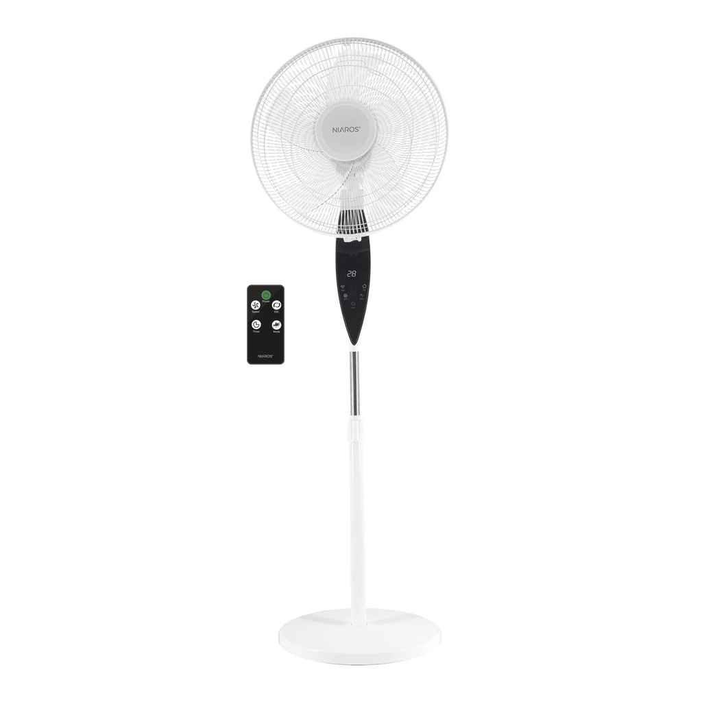 Ventilador de pé Kabila com controlo remoto e temporizador Ø44,5cm 30W motor DC Branco