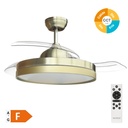 Ventilador de teto Lugela com luz CCT regulável e controlo remoto Ø107 3 pás retráteis DC Dourado